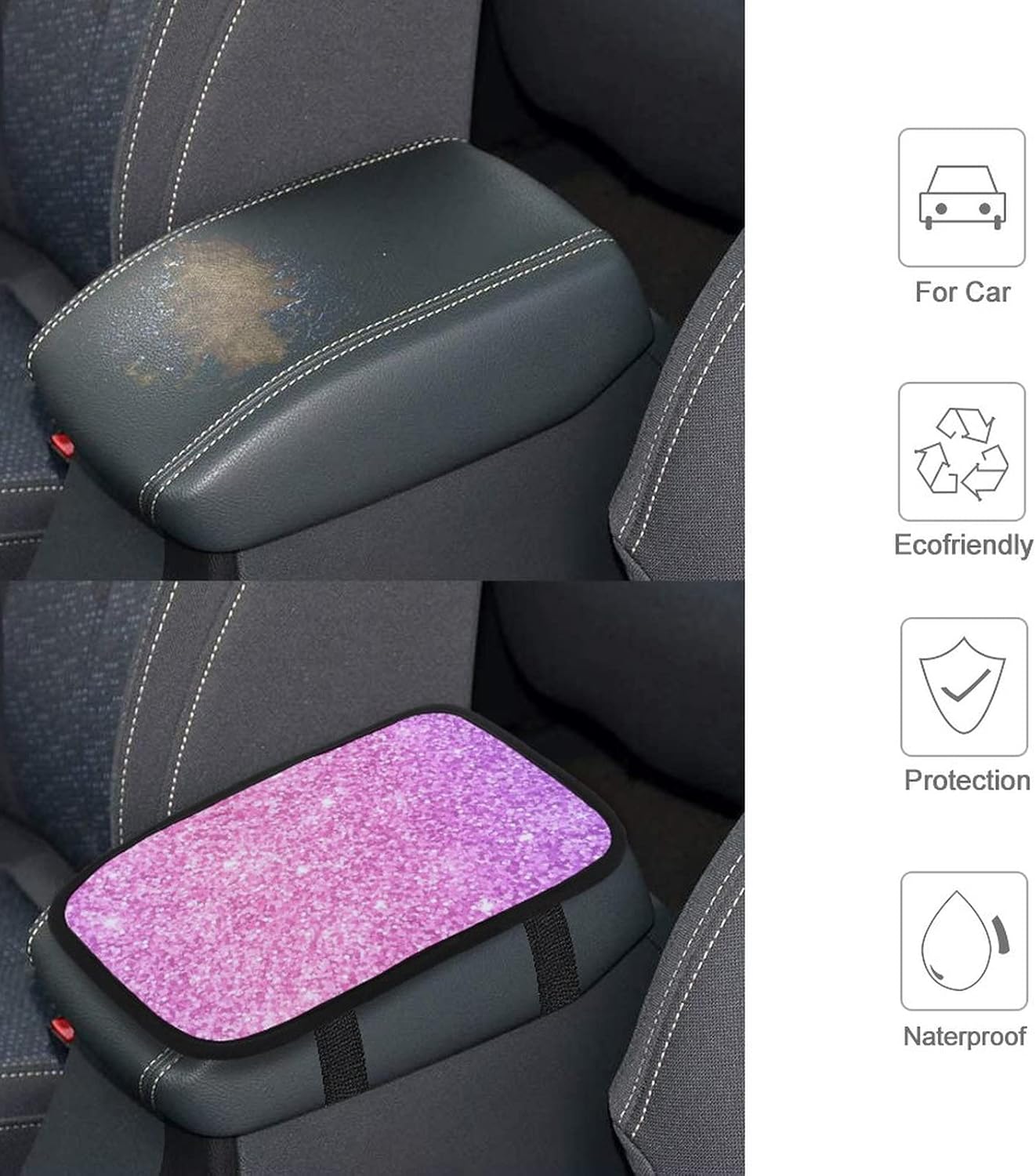 Decoración de consola central de automóvil con purpurina rosa degradada, funda para reposabrazos de pasamanos, fundas interiores brillantes para
