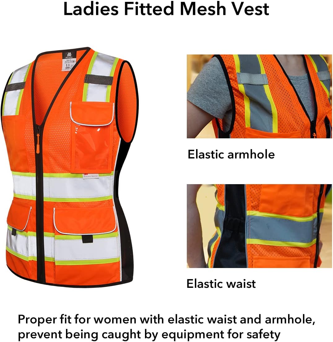 Dib Safety Chaleco para mujer con bolsillos, chaleco reflectante de malla de alta visibilidad, ANSI Clase 2 fabricado con cinta reflectante 3M,
