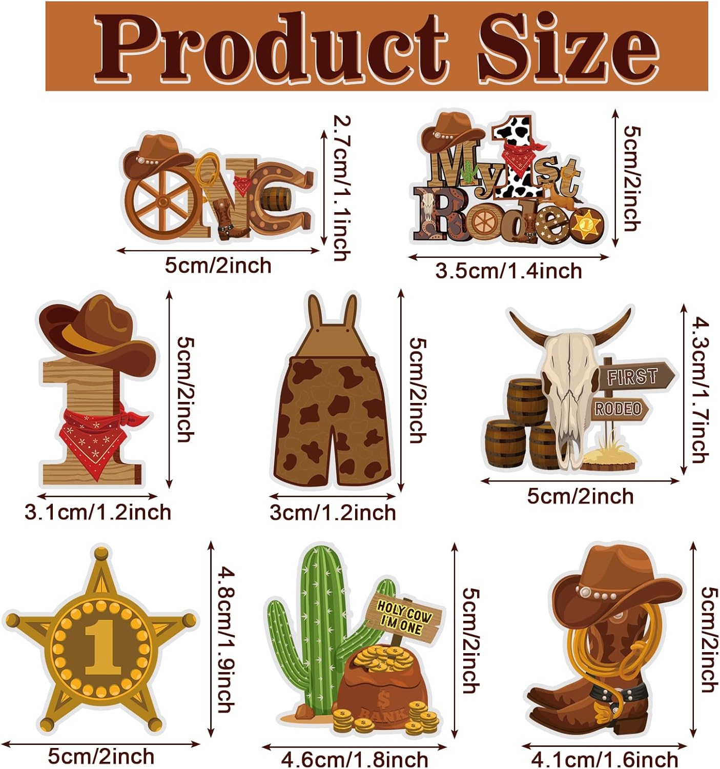 Suzile 48 piezas My 1st Rodeo Cake Topper Cowboy Cupcake Toppers Hat Boot Cow Skull Cactus Enterizo Bufanda Cowgirl Cake Decor para cumpleaños