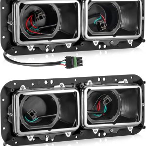 PARTSam Base de carcasa de faros delanteros con enchufes H4, arneses de cable, bisel de acero inoxidable de repuesto para Kenworth T600 T800 W900, PARTSam Base de carcasa de faros delanteros con enchufes H4, arneses de cable, bisel de acero inoxidable de repuesto para Kenworth T600 T800 W900,