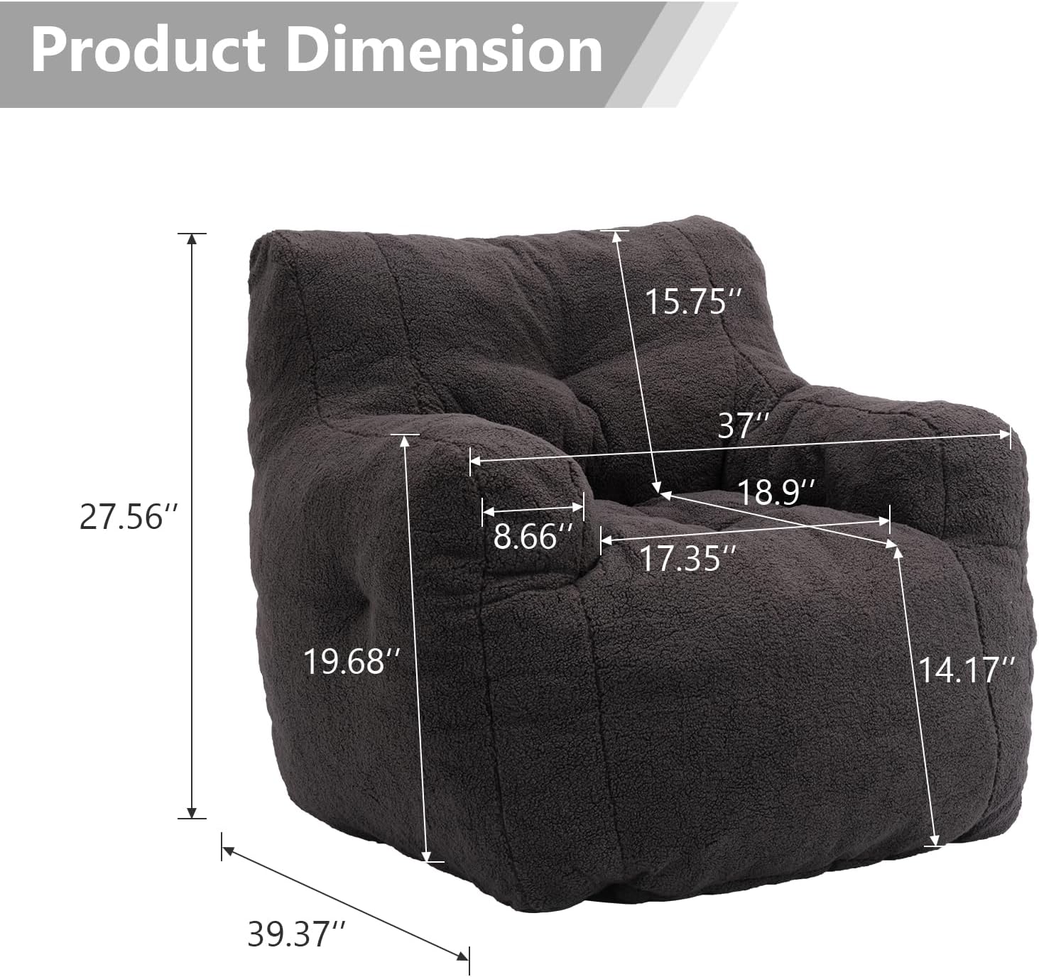 Hommoo Puf grande para adultos con reposabrazos, cómodo puf con relleno de espuma, esponjoso, tela de peluche suave, puf copetudo para dormitorio,