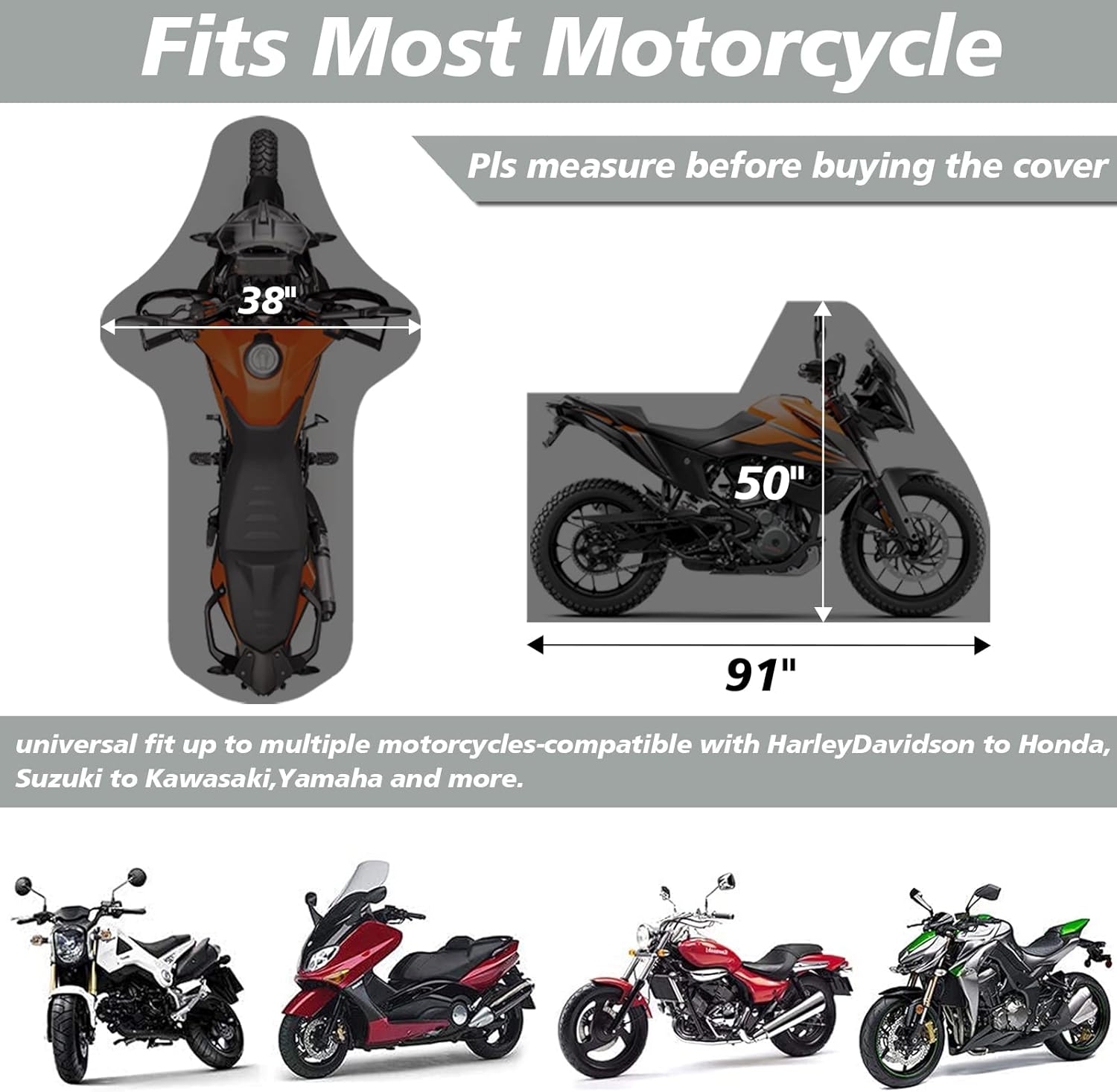 XYZCTEM Funda de motocicleta  Protección impermeable para exteriores para todas las estaciones, apta para bicicletas turísticas, picadores y