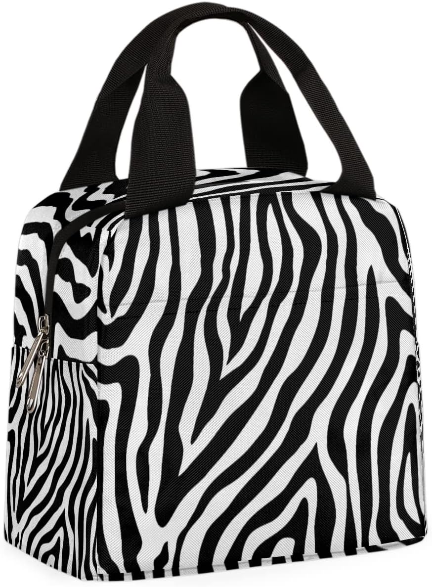 Bolsas de almuerzo para mujeres y hombres, con estampado de cebra, aislada, estampado de cebra, reutilizable, bolsa de almuerzo para niñas, niños,