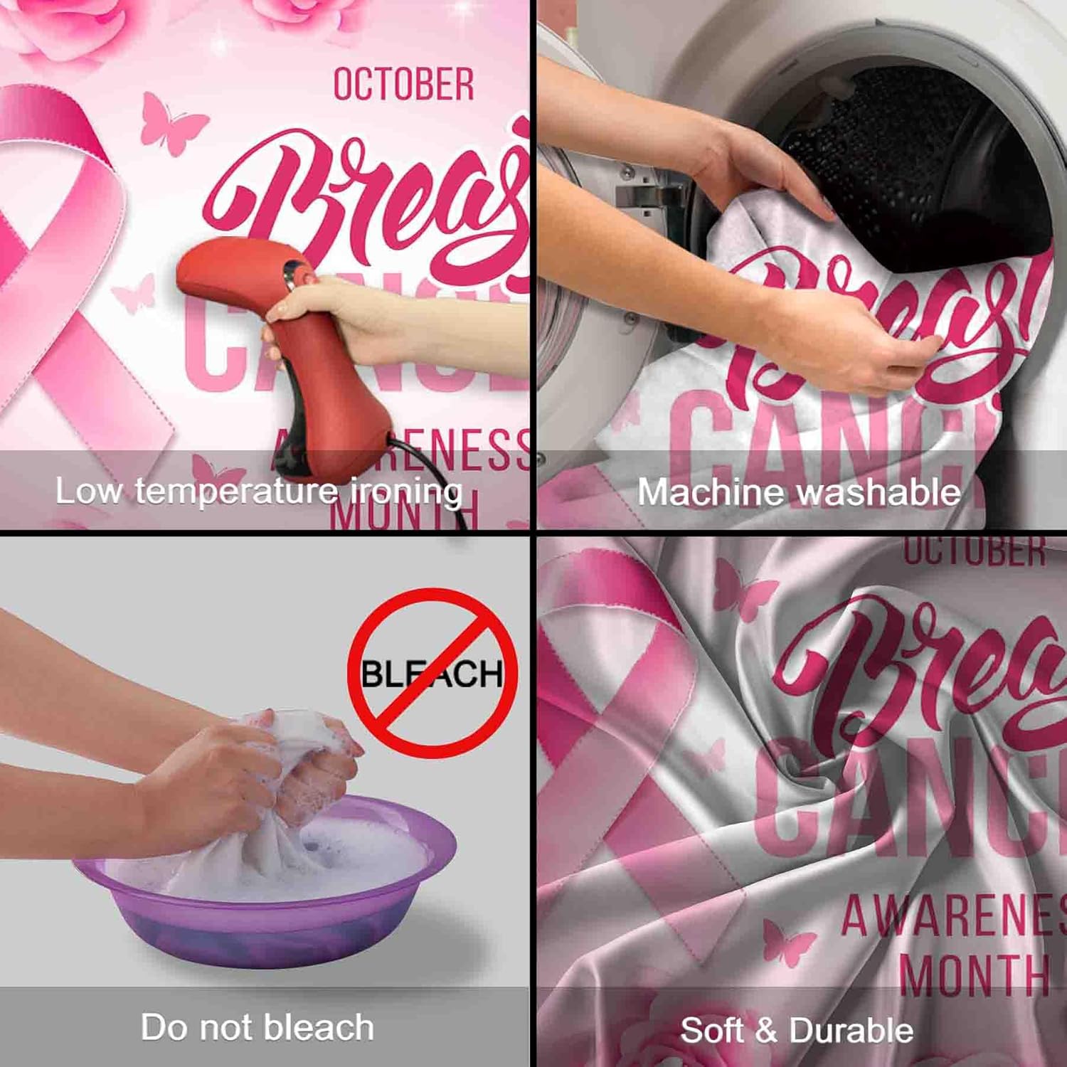 Telón de fondo de fotografía de concienciación sobre el cáncer de mama de 72 x 43 pulgadas, cinta rosa, fondo floral, decoración de fiesta de