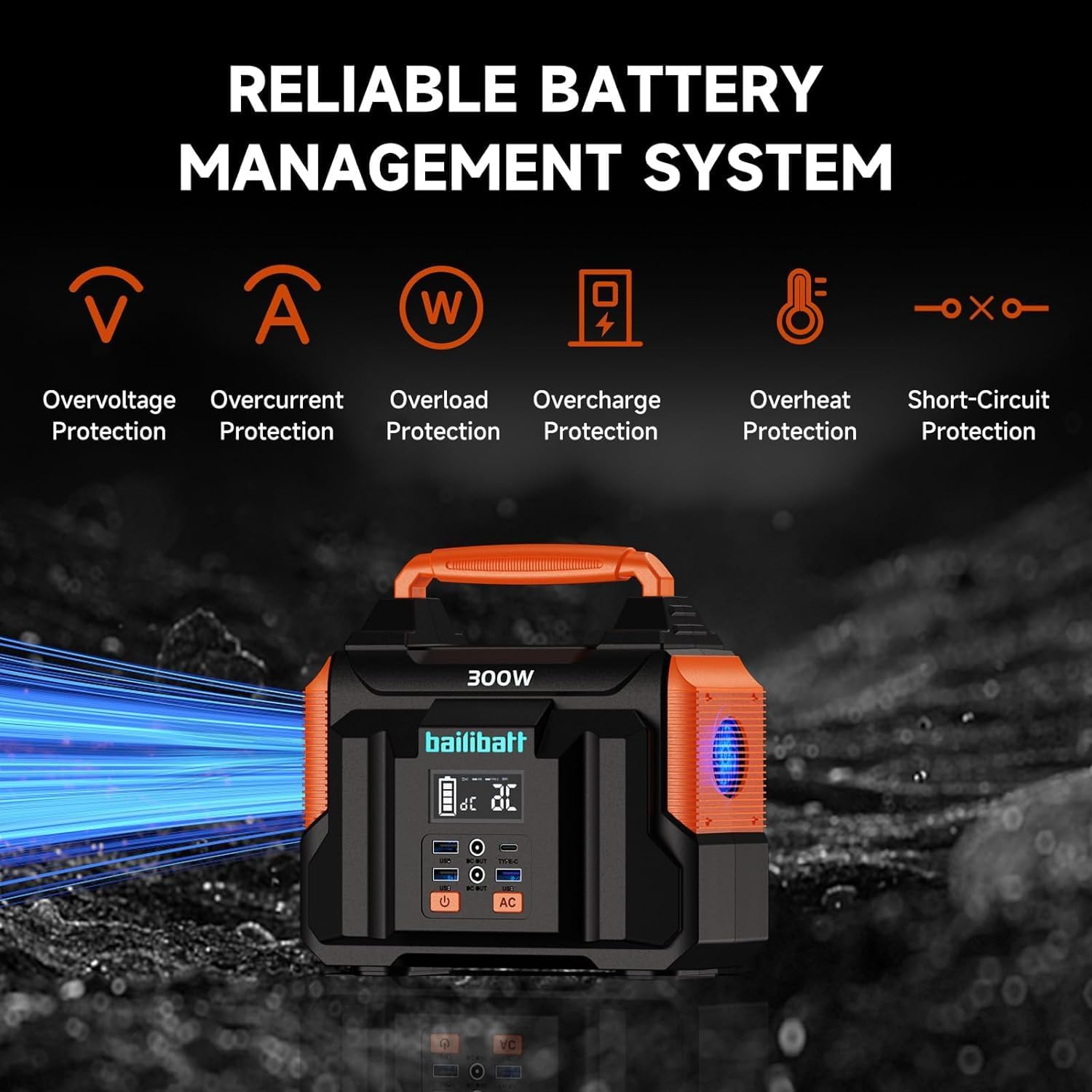 Portable Power Station 300W 257wh Lithium Battery Bailibatt Small Portable Generator for Home Use Camping Travel Emergency Hunting Outdoor, Large