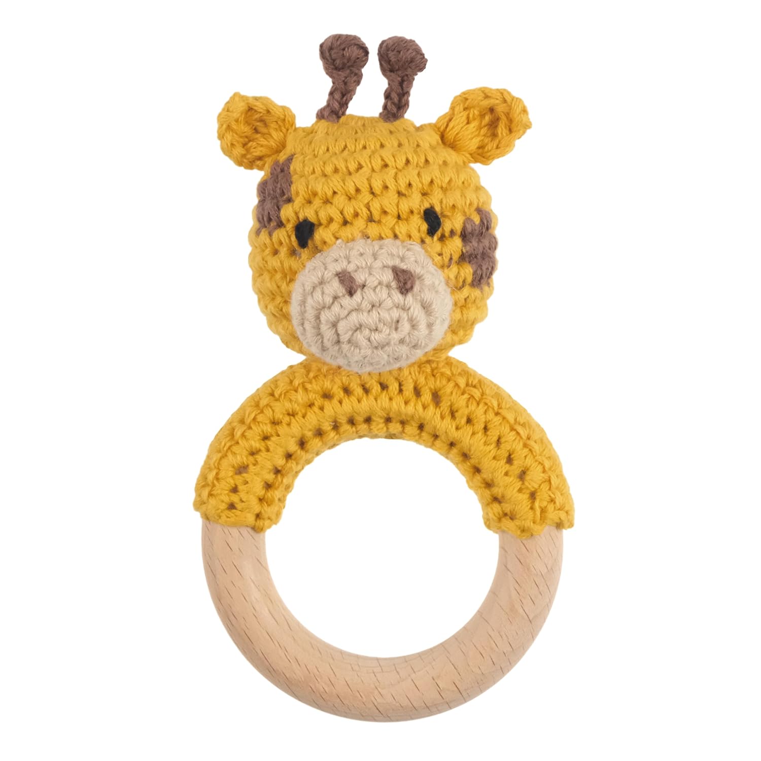 Animales de safari de madera para bebé, sonajero de ganchillo relleno con anillo de mordedor para recién nacido, jirafa