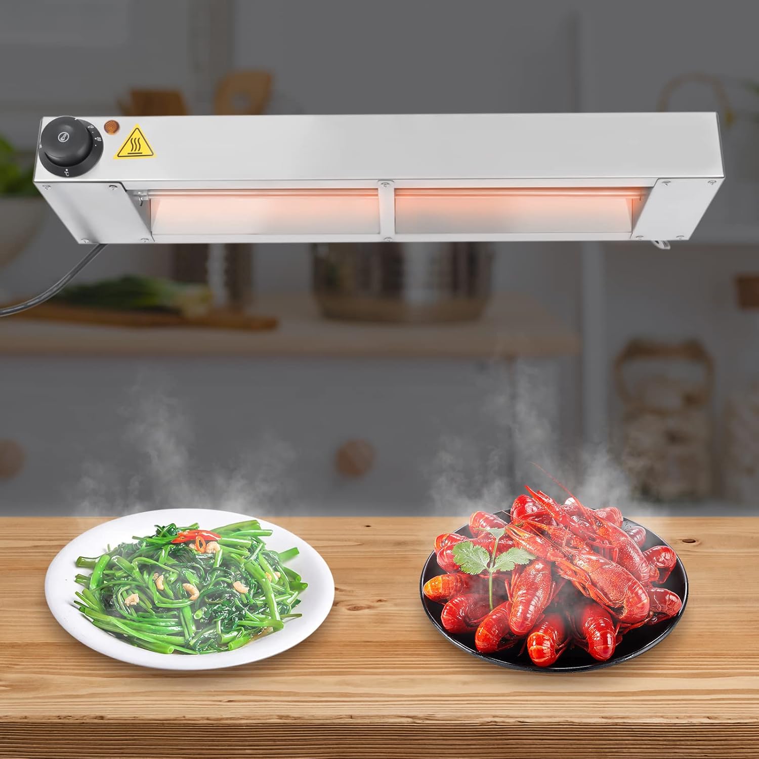 Lámpara de calor para alimentos, lámpara calentadora de alimentos con cable y enchufe, 110 V, 500 vatios, color plateado (24 pulgadas)