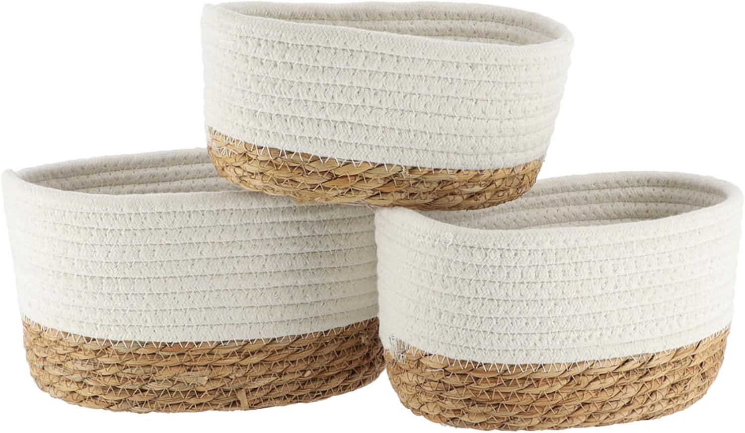 Cestas de almacenamiento clásicas de algodón apilables para estantes, juego de 3, ideales como canasta de pañales, canasta de juguetes para perros,