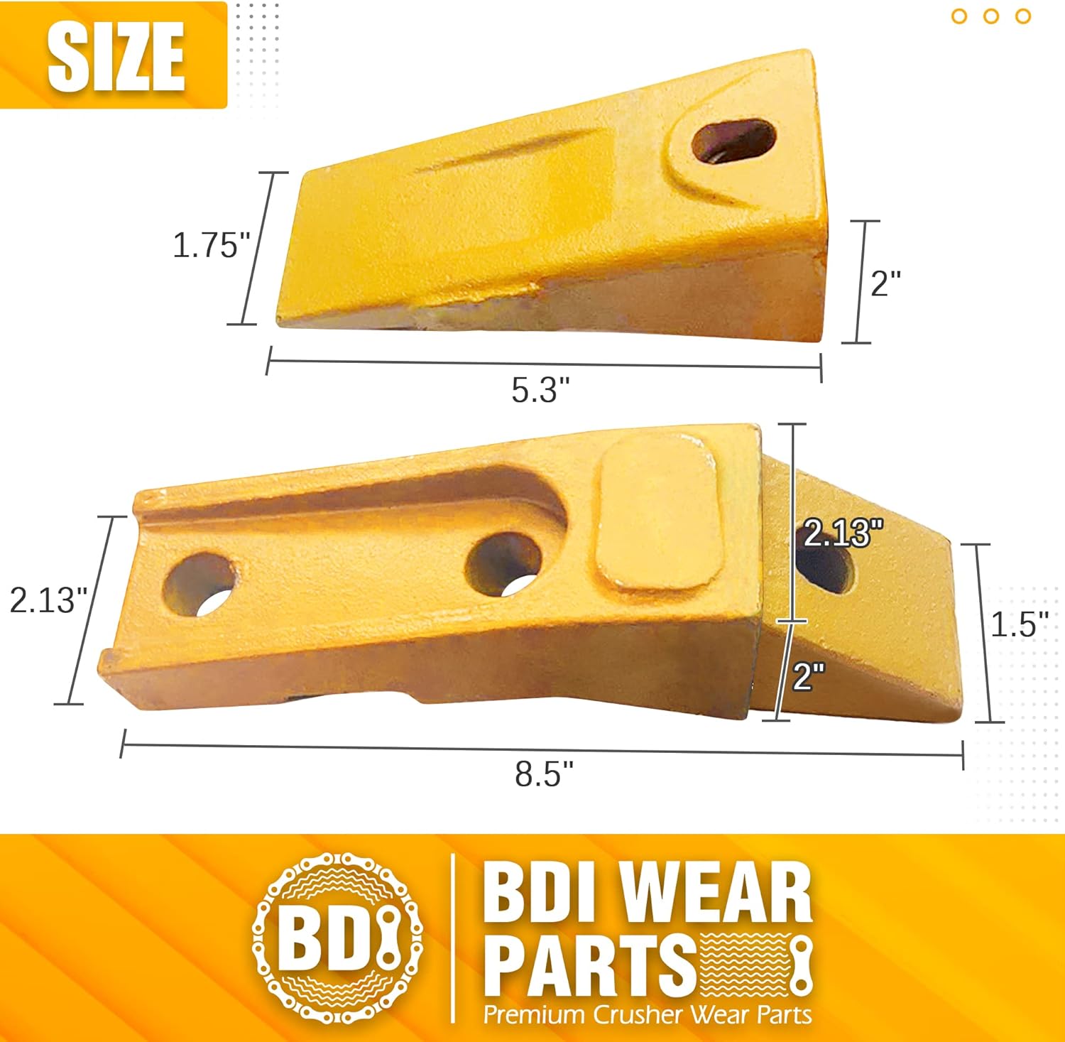 BDI Wear Parts 6737322Y, ensamblaje Bobcat estilo cubo dientes 6737325  adaptador 6737324  pasador flexible 6737326 perno y tuerca (10 juegos)