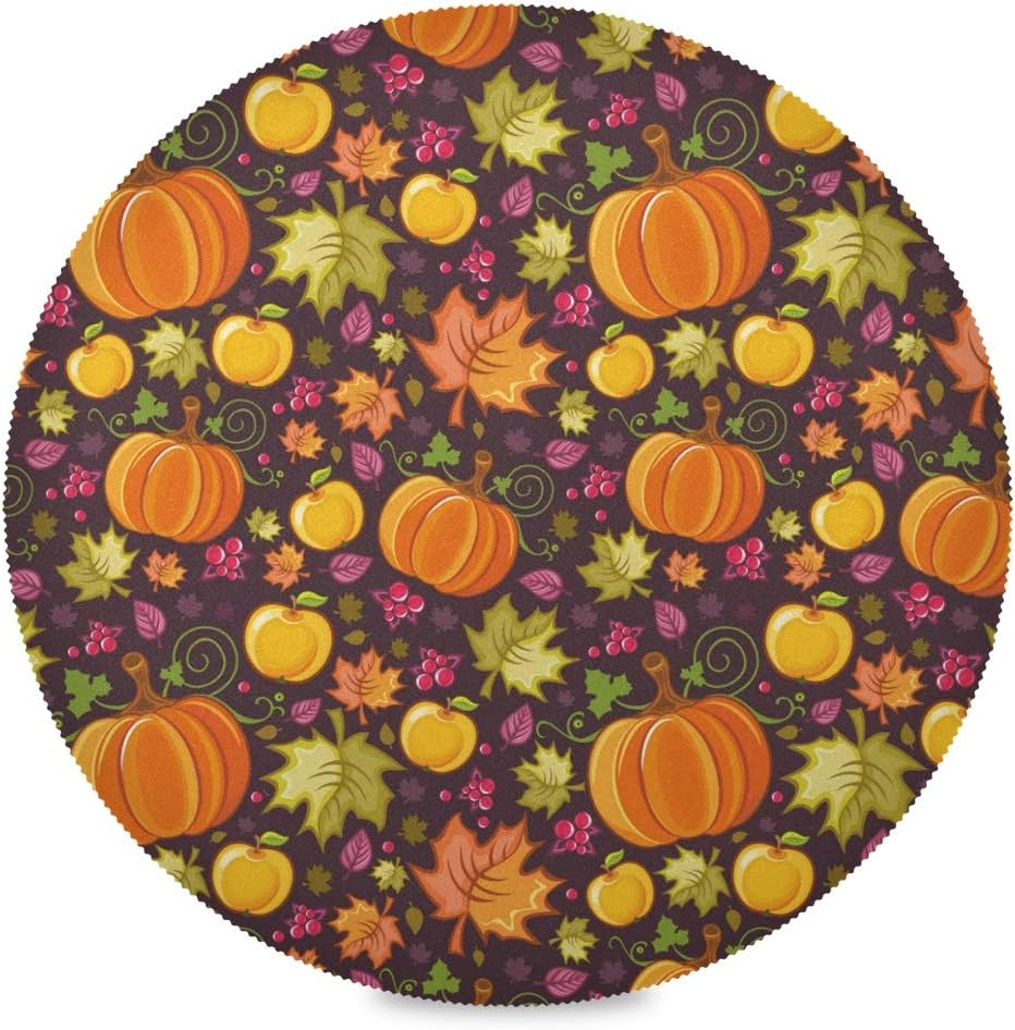 Qilmy Juego de 4 manteles individuales redondos de poliéster antideslizantes y lavables de cosecha de otoño, para decoración de mesa de cocina,