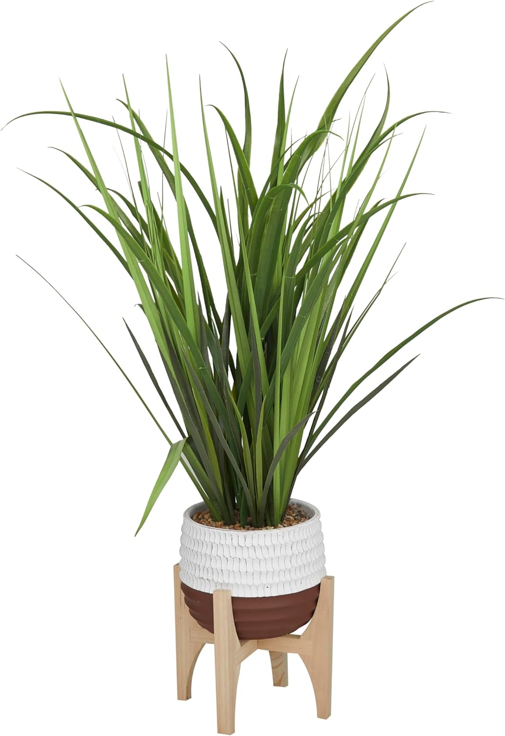 The Novogratz Planta artificial alta de follaje sintético con hojas realistas y maceta de porcelana en soporte de madera, 20 x 8 x 35 pulgadas, verde