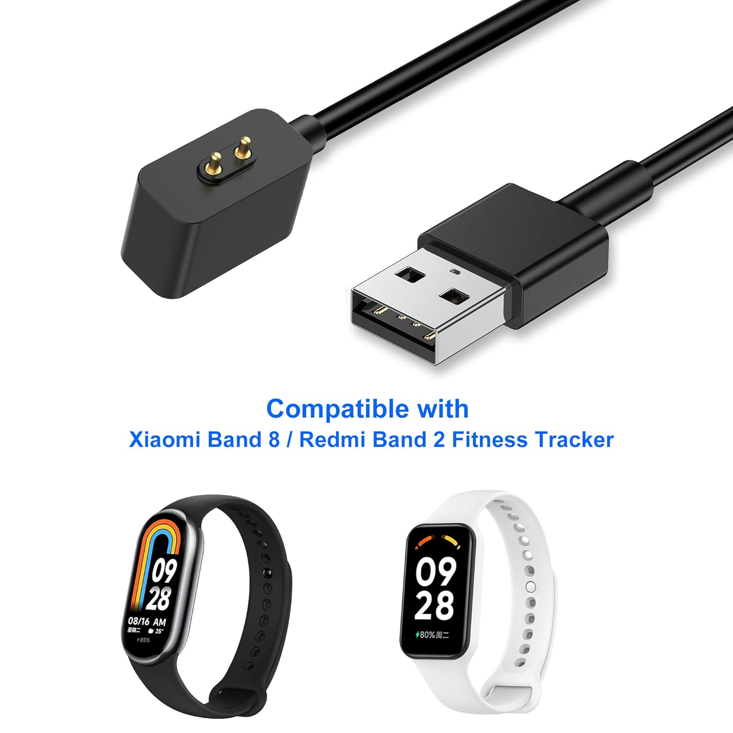 Lettou Cable de carga de repuesto para reloj inteligente Xiaomi-Mi-Band-8Redmi-Band-2 (negro, 1 unidad3.3 pies)