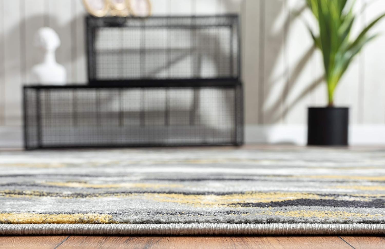 Abani Porto PRT140C – Alfombra abstracta contemporánea, gris y amarillo, 7 pies 9 pulgadas x 10 pies 2 pulgadas