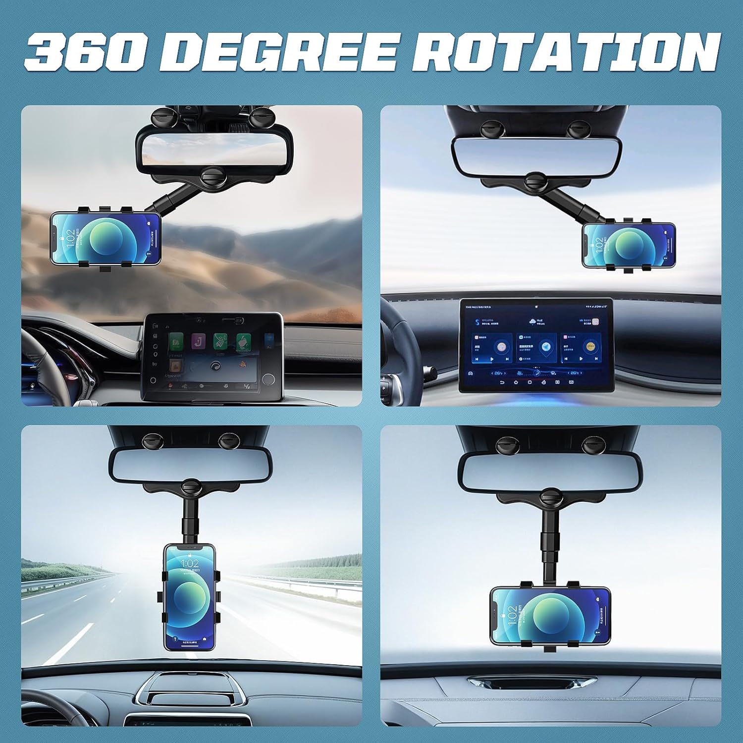 Soporte de teléfono para espejo retrovisor de automóvil, soporte para teléfono para tu automóvil con brazo ajustable, soporte giratorio de 360  para