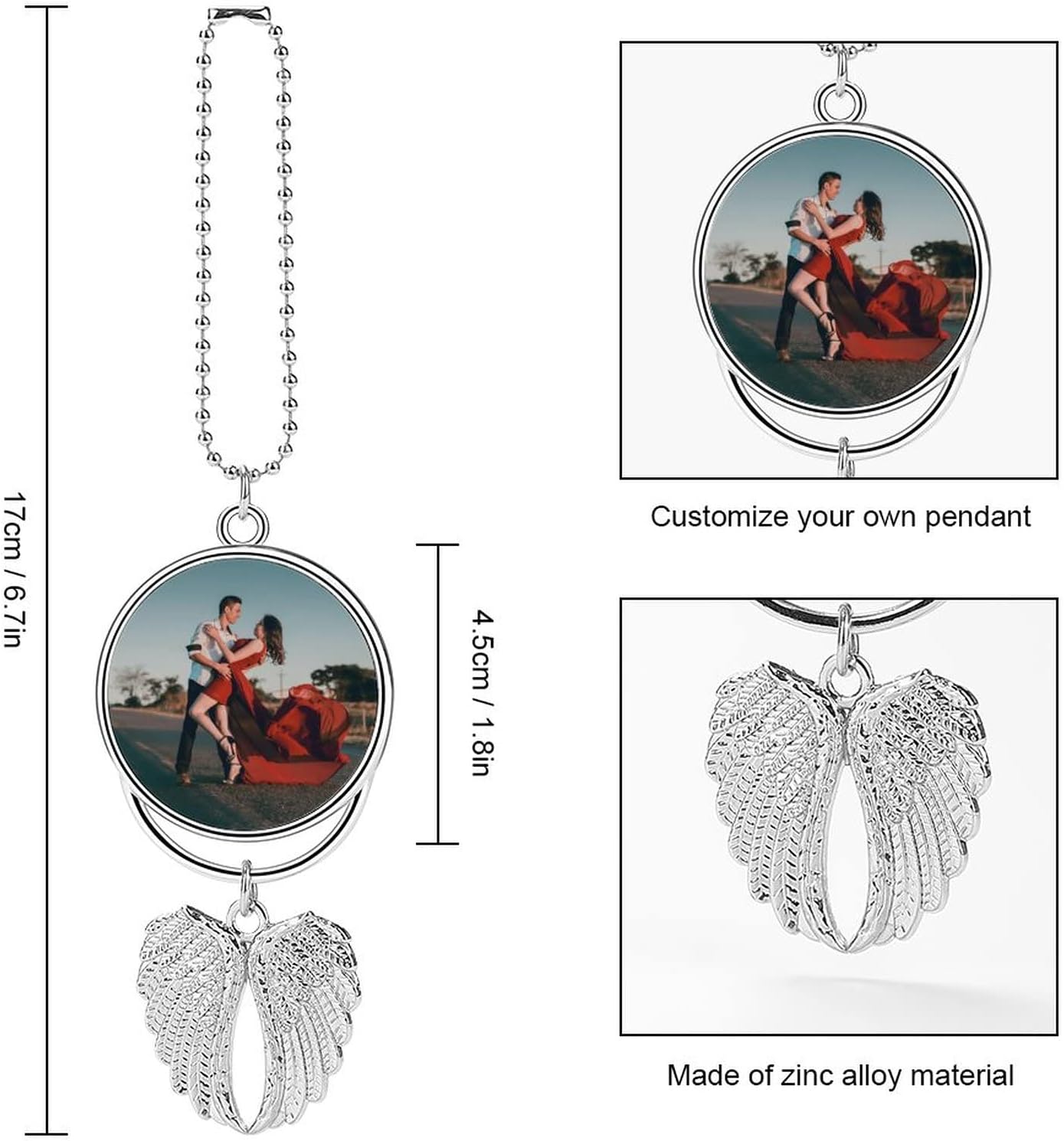 Adorno colgante de coche con foto personalizada, alas de ángel personalizadas, espejo retrovisor para automóvil, accesorios colgantes para