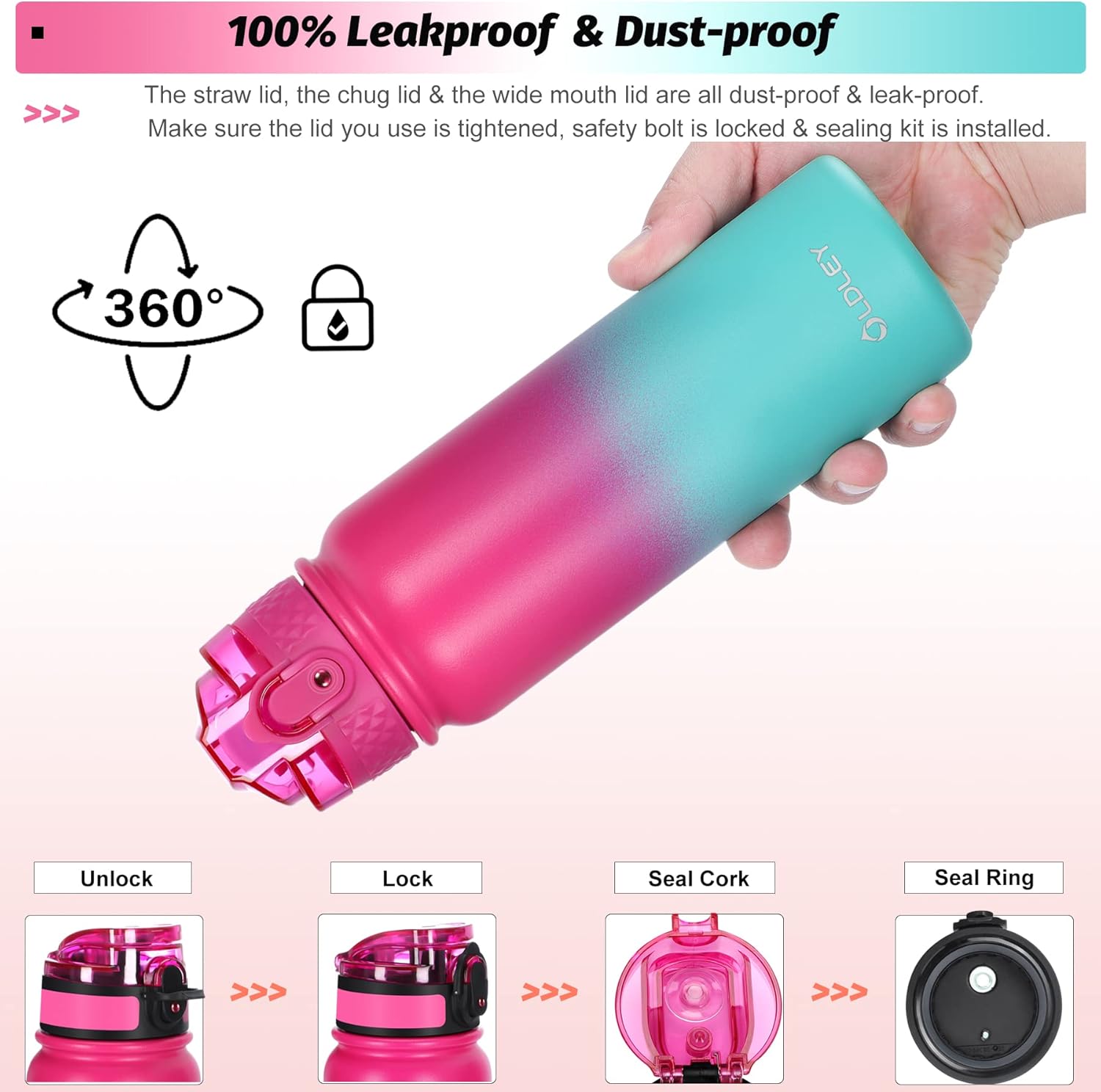 Botella de agua de acero inox de doble pared aislada al vacío pniños, 20 oz, a prueba de fugassudor, 3 tapas cpajillapicoboca ancha, apertura de 1