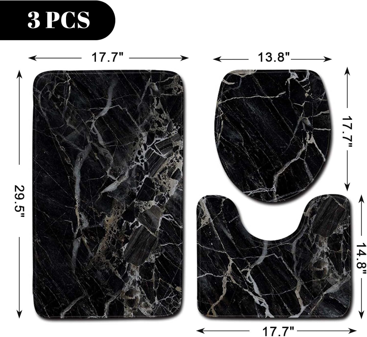 puseky Juego de 3 tapetes de baño, súper absorbentes y ultra suaves, antideslizantes y lavables, incluye alfombra, tapete de inodoro en forma de U y