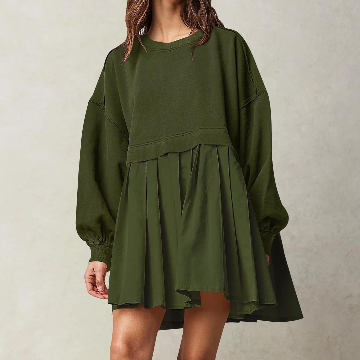 Vestido de sudadera de gran tamaño para mujer, manga larga, cuello redondo, sin botones, ajuste relajado, mini vestido