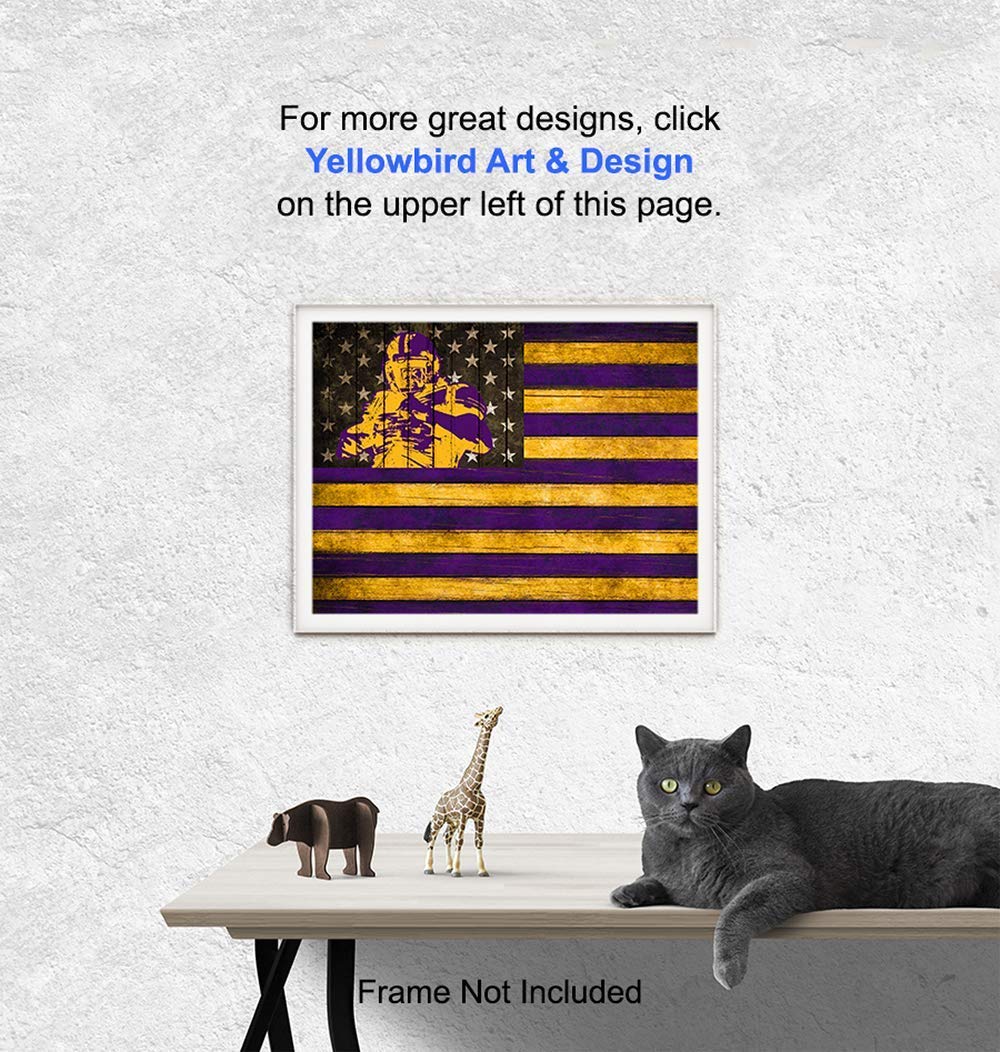 LSU Fighting Tigers Football Wall Art Print Poster – Patriotic Flag – Gift for Men, Louisiana State University Sports Fans – Home Decor for Den,