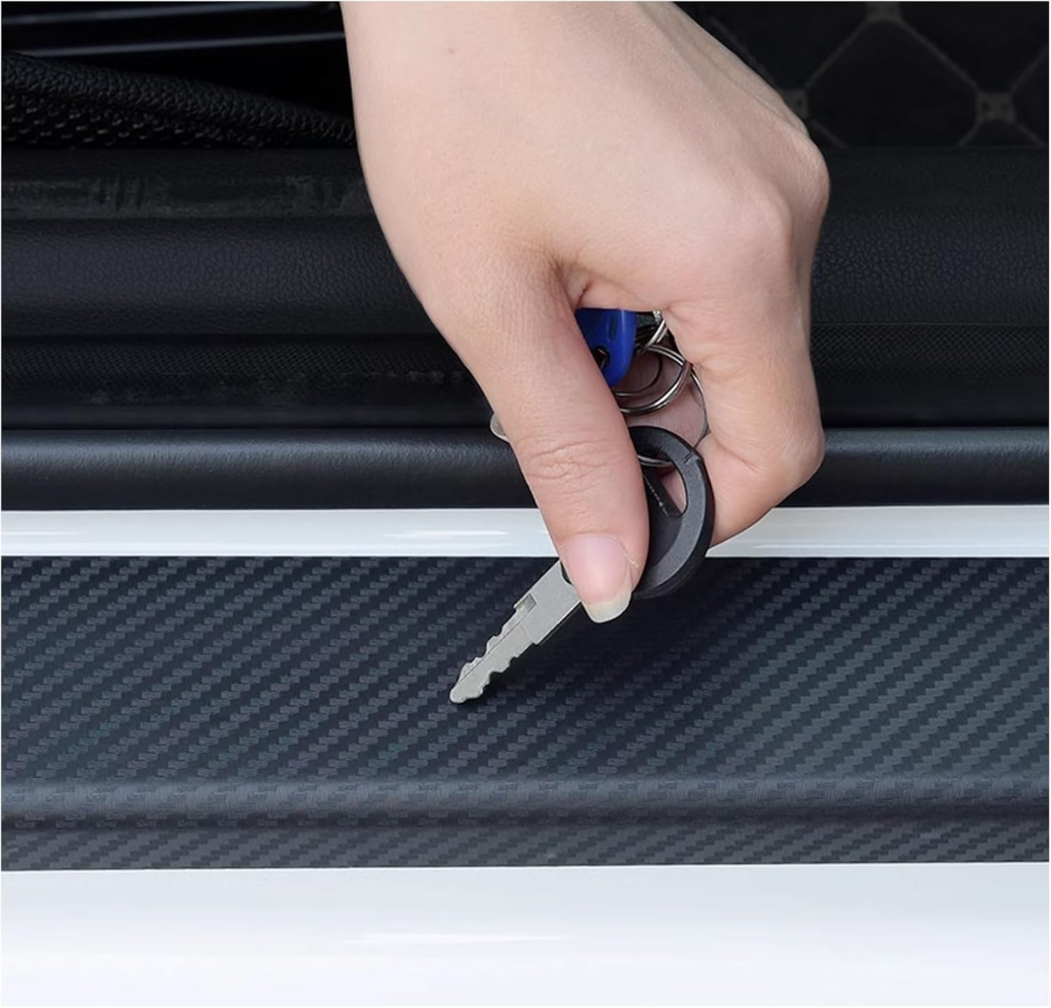 5 protectores de umbral de puerta de automóvil, protector universal 3D para umbral de puerta de automóvil, adhesivo de fibra de carbono,