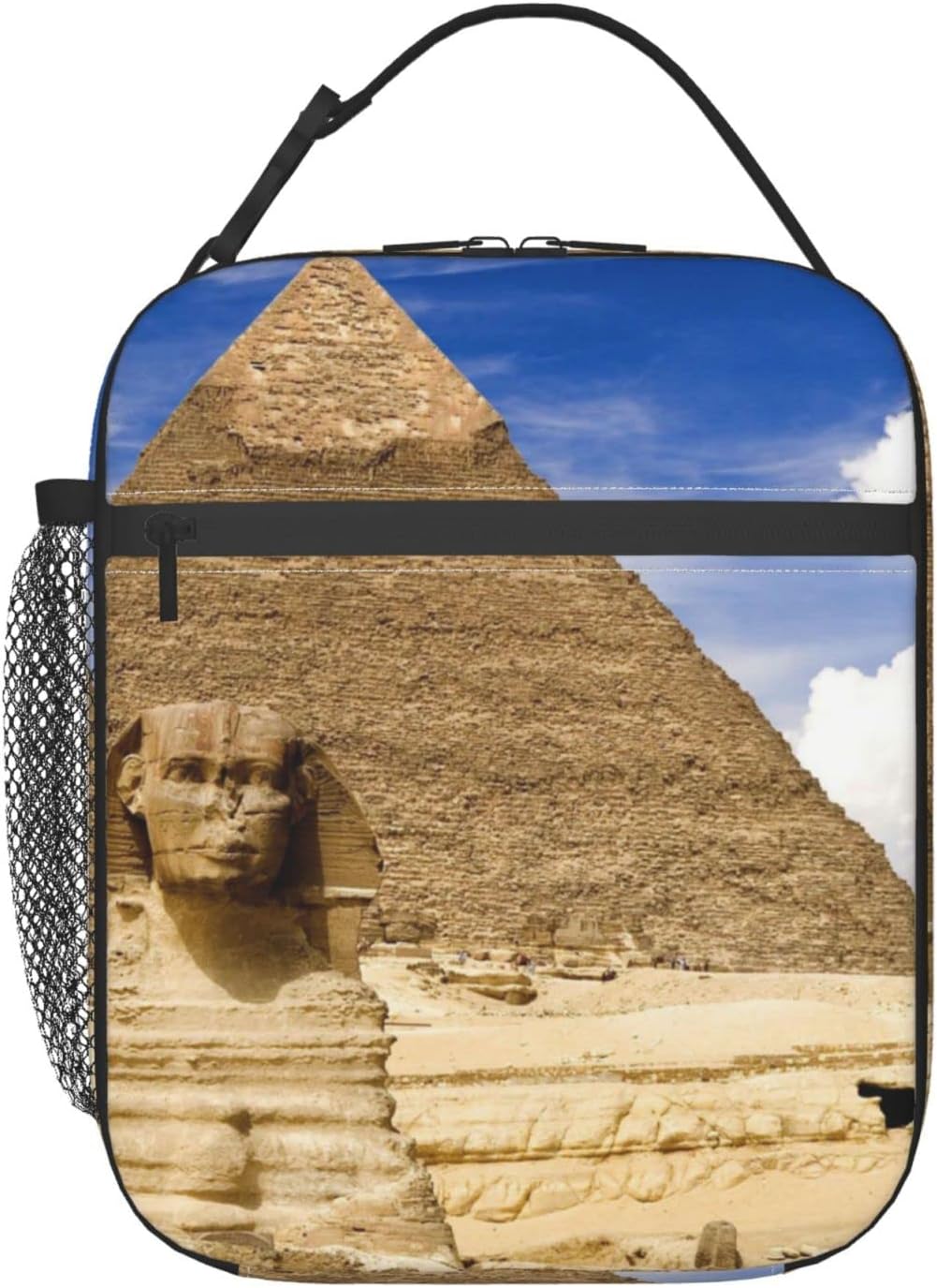 Bolsa de almuerzo para mujeres y hombres, bolsa de mano aislada, pirámides de Egipto, lonchera con bolsillo lateral para picnic de trabajo
