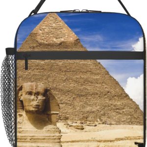 Bolsa de almuerzo para mujeres y hombres, bolsa de mano aislada, pirámides de Egipto, lonchera con bolsillo lateral para picnic de trabajo Bolsa de almuerzo para mujeres y hombres, bolsa de mano aislada, pirámides de Egipto, lonchera con bolsillo lateral para picnic de trabajo