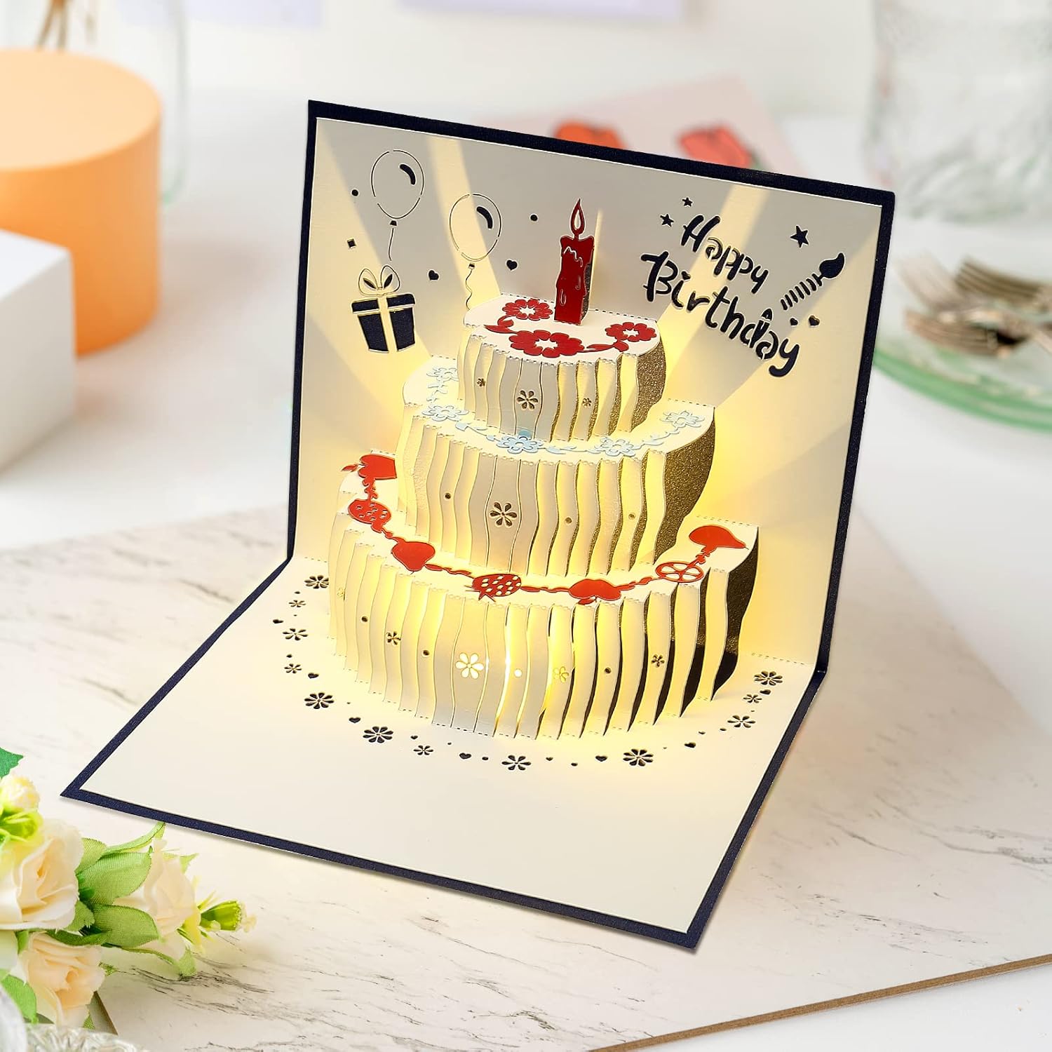 Tarjeta musical de cumpleaños con sonido, música y luz, tarjetas emergentes 3D de feliz cumpleaños para hombres, mujeres y niños