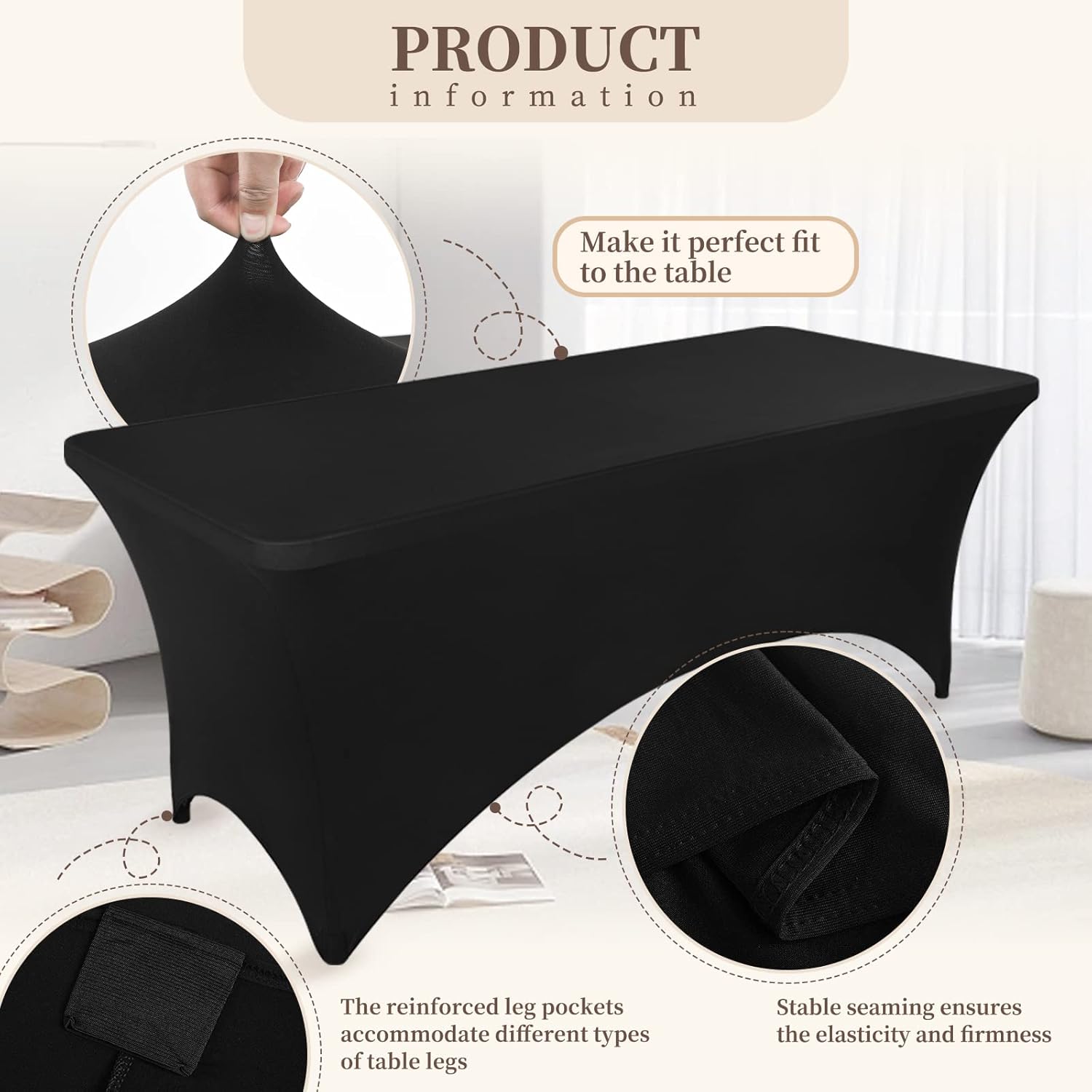 YMHPRIDE Paquete de 6 fundas de mesa de elastano negras de 6 pies para mesas de 6 pies, manteles plegables negros ajustables para mesa rectangular