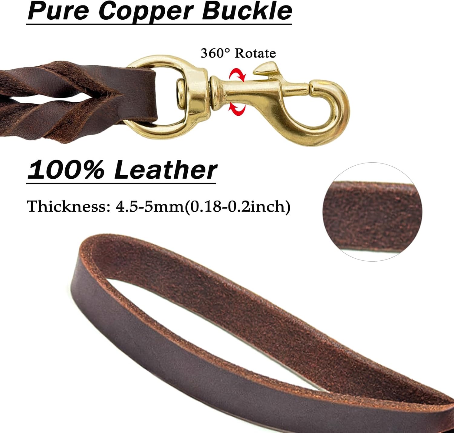 Guiding Star Correa de cuero marrón para perro de 5 pies, suave, duradera, hecha a mano, trenzada de cuero genuino, resistente, resistente,