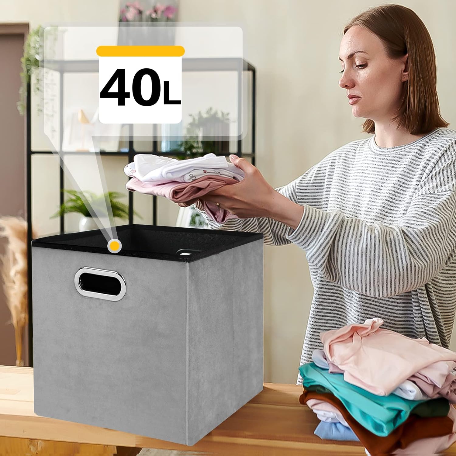 Cubo otomano de almacenamiento, otomana de terciopelo con botones de almacenamiento, otomana cuadrada plegable con bandeja, almacenamiento otomano