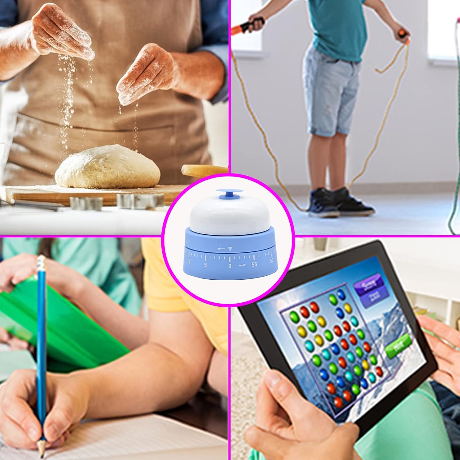 Temporizador mecánico de cocina, bonito temporizador para niños, cuerda manual de 60 minutos, con cuenta regresiva, anillo de alarma fuerte para