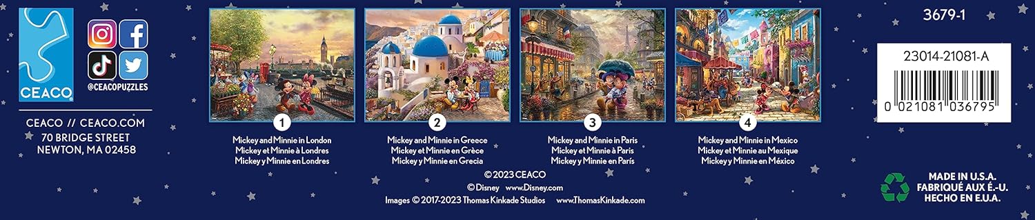 Ceaco – Paquete múltiple 4 en 1 – Thomas Kinkade – Disney – Mickey y Minnie – (4) rompecabezas de 500 piezas
