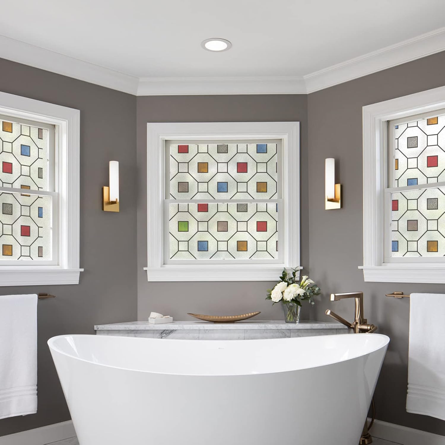 DKTIE Película decorativa con patrón geométrico moderno para ventana, sala de estar, balcón, puerta, dormitorio, baño, ventana, película esmerilada,