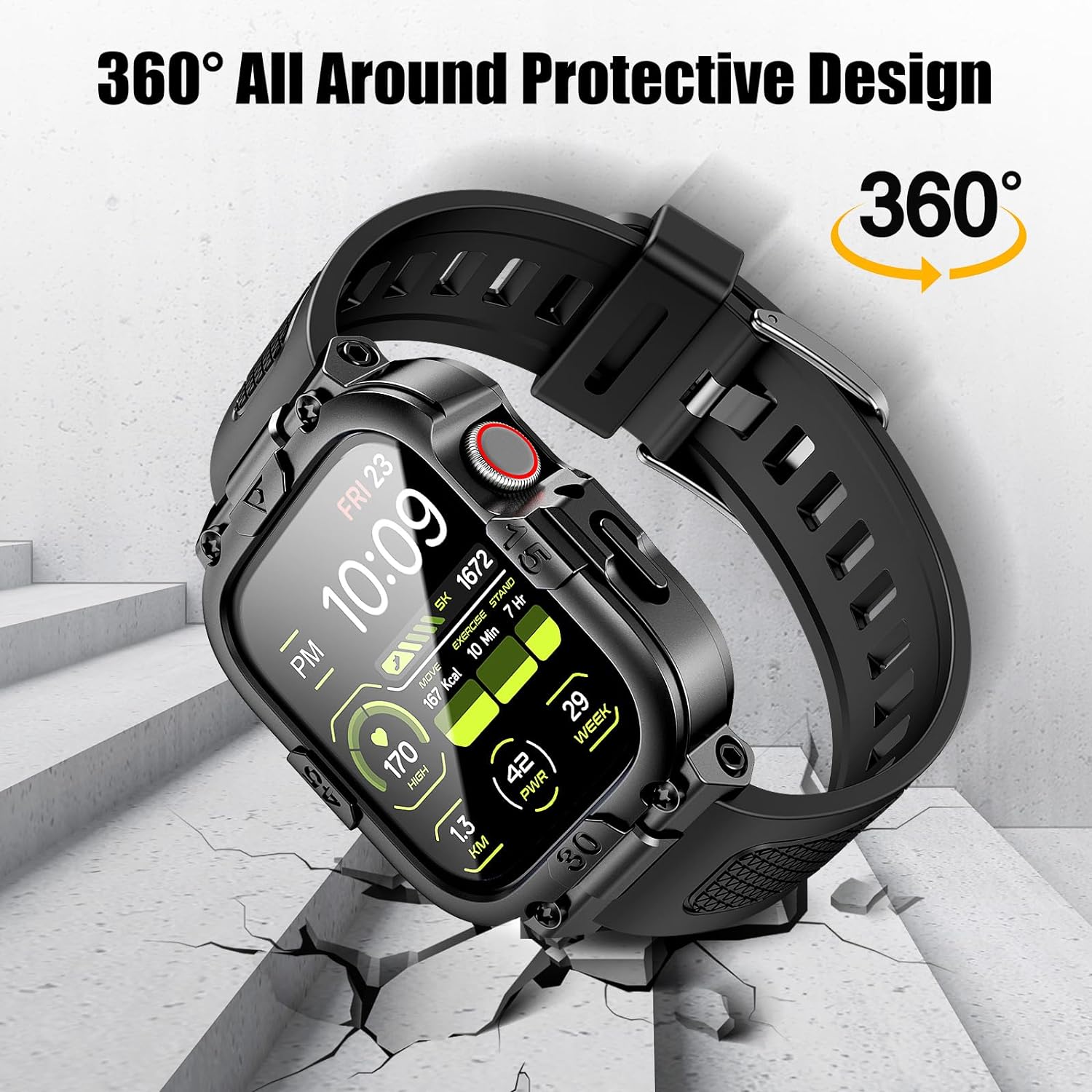 Dsytom Funda impermeable con correa compatible con Apple Watch Band de 1.772 pulgadas, 1.732 pulgadas, 1.614 pulgadas, 1.575 pulgadas, para hombres,