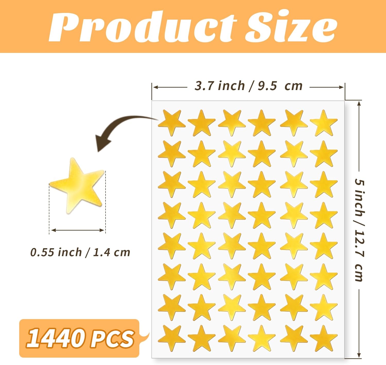 1440 calcomanías de estrella pequeña de lámina dorada para recompensas de niños, calcomanías de estrella de 0.5 pulgadas para la frente de los