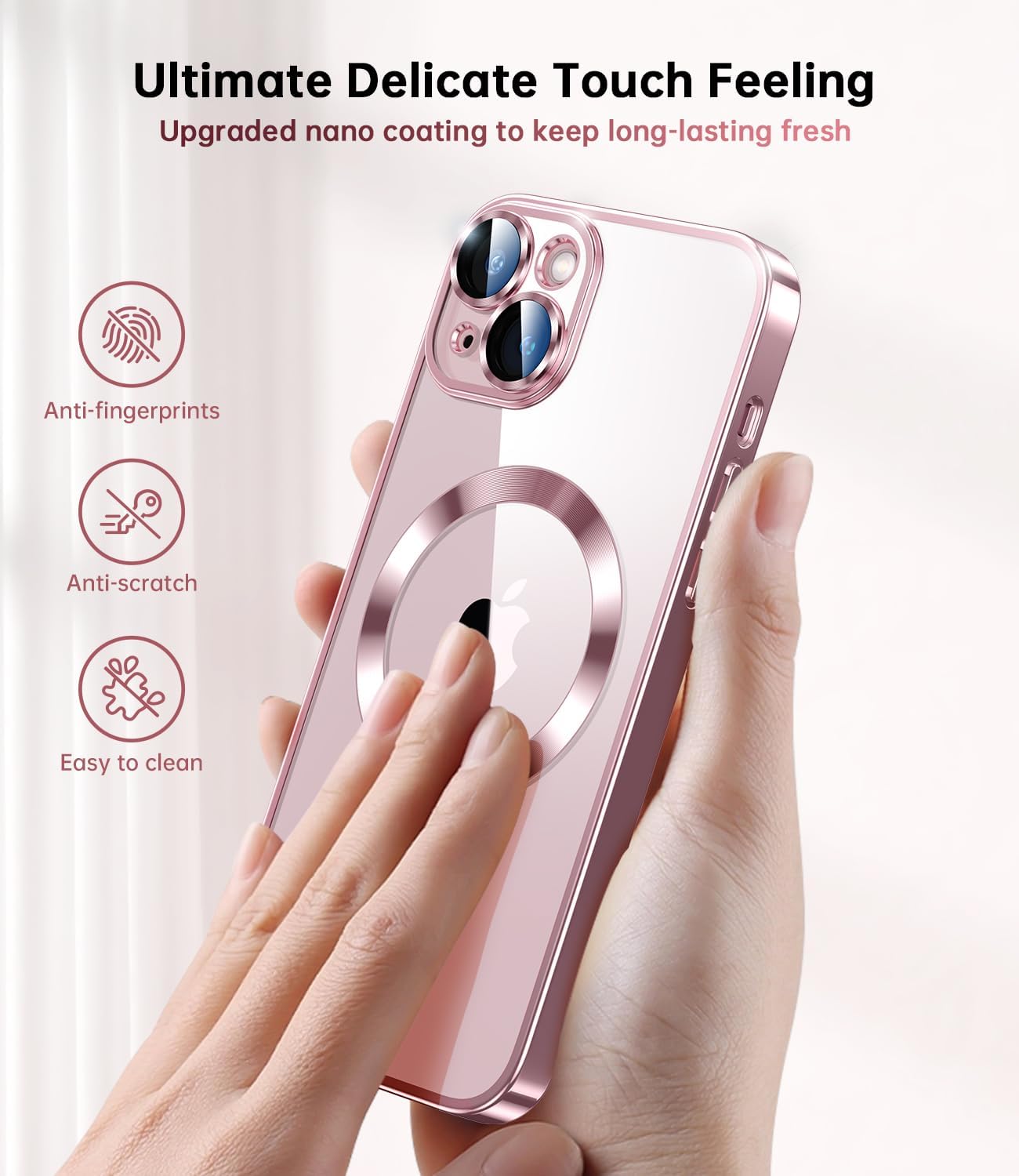 Funda para iPhone 15 con protector de lente de cámara integrado, compatible con MagSafe, exterior original del teléfono, transparente y elegante