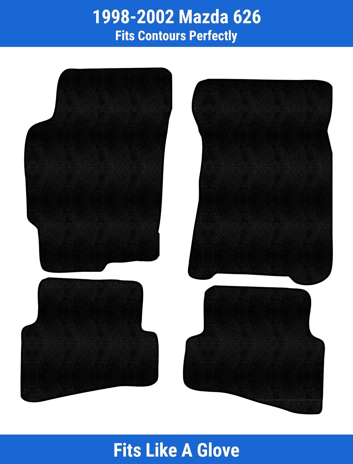 Alfombrillas delanteras y traseras de ajuste personalizado, color negro, compatibles con Mazda 626 2002 2001 2000 1999 1998