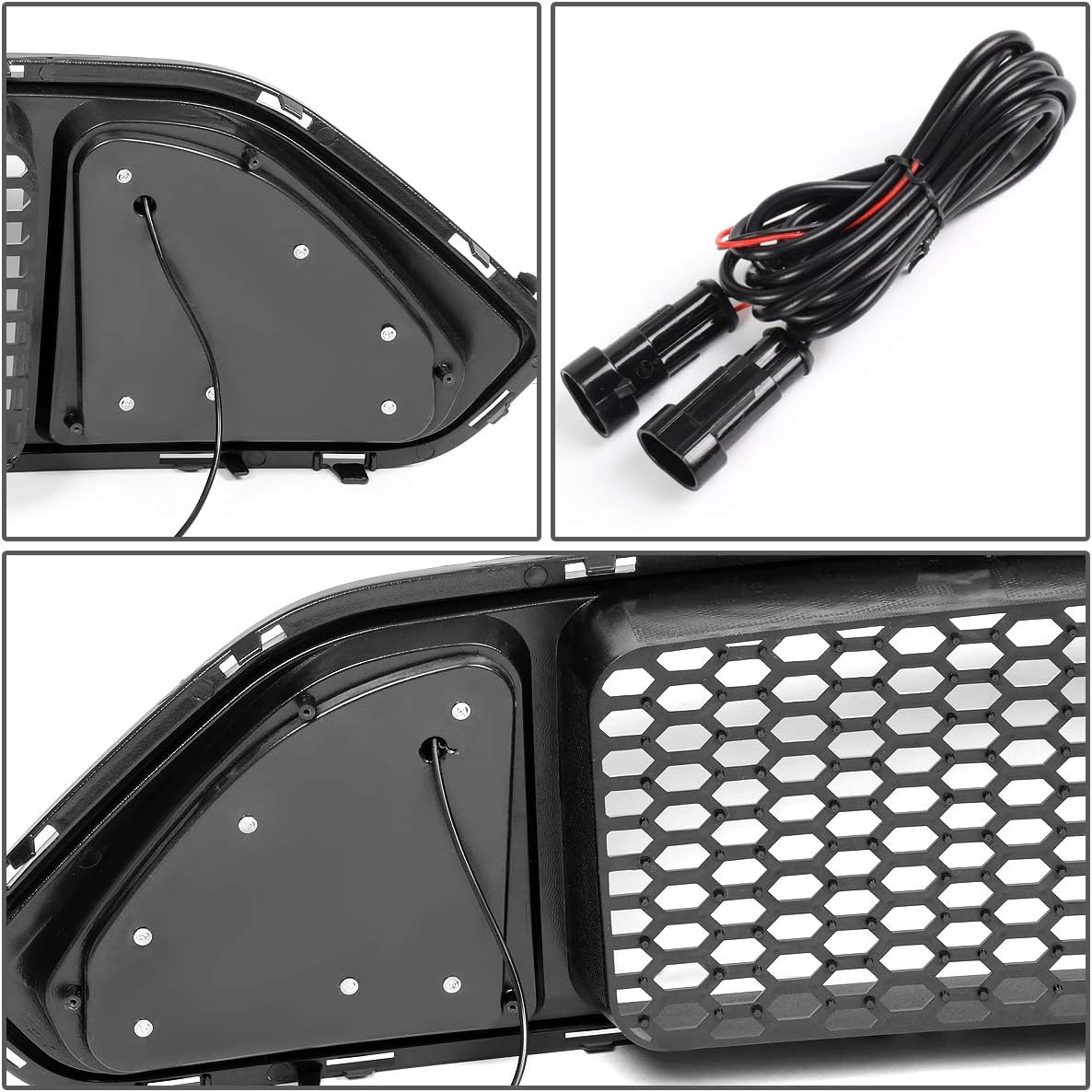 DNA MOTORING GRF-LB-FM18-T2W-FU – Rejilla de parachoques frontal de tubo LED blanco triangular de panal compatible con base Mustang 18-20, Ecoboost,