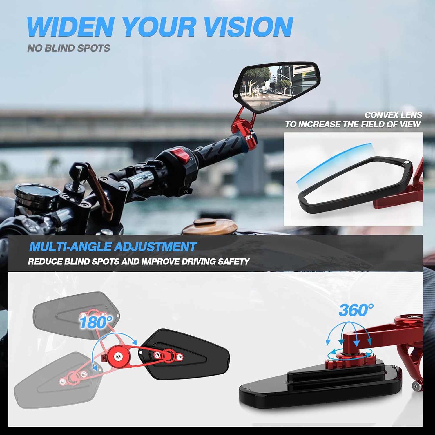 MICTUNING Espejos CNC para motocicleta, espejos retrovisores de extremo de barra de 78 pulgadas (0.866 in) compatibles con la mayoría de Honda Grom,