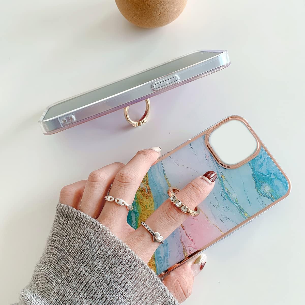 CCSmall Funda con diseño de mármol para Samsung Galaxy A13 4G (no 5G), 360 integrado giratorio con soporte de anillo y soporte, delgada, a prueba de