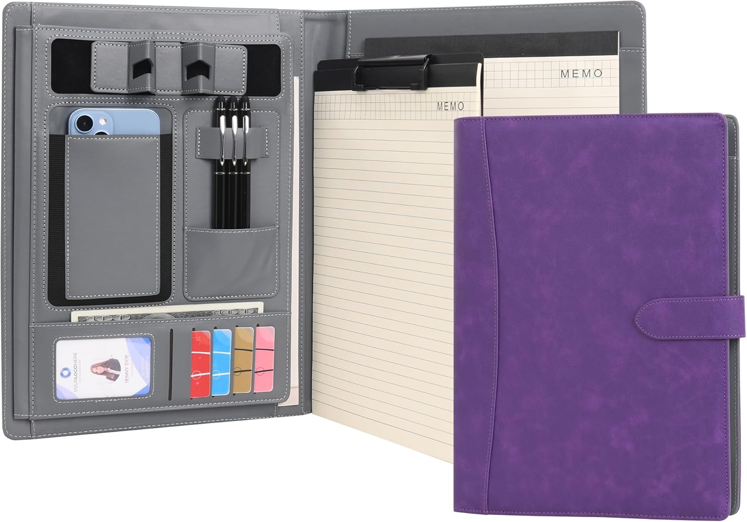 Wason Portafolio Padfolio A4 – Carpeta de piel sintética con almohadilla de escritura, funda extraíble para portapapeles, tarjeta, soporte para