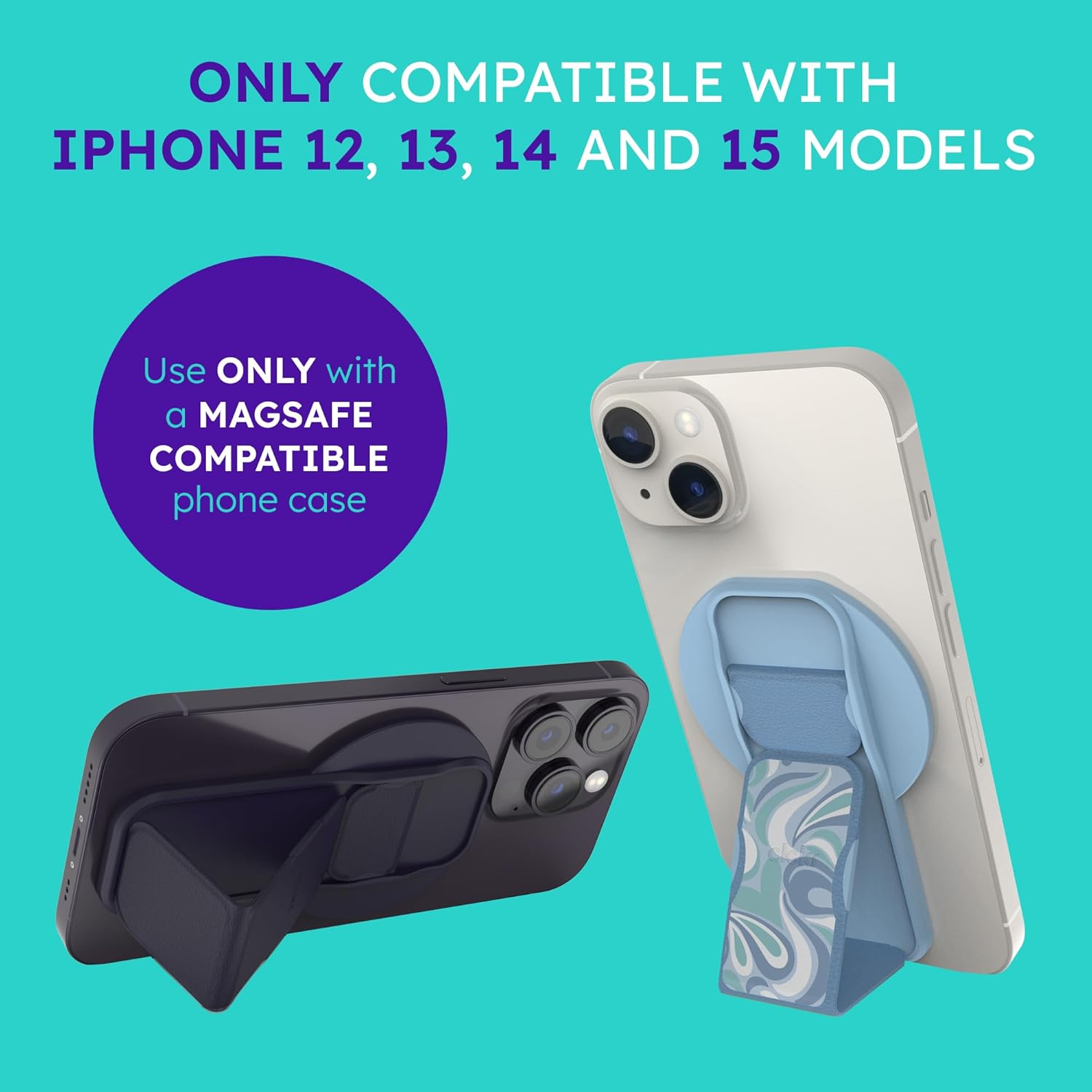 CLCKR Soporte para teléfono y agarre para MagSafe, soporte magnético ajustable y soporte para dedos, diseñado para iPhone 15, 15 Pro, 15 Pro Max, 15