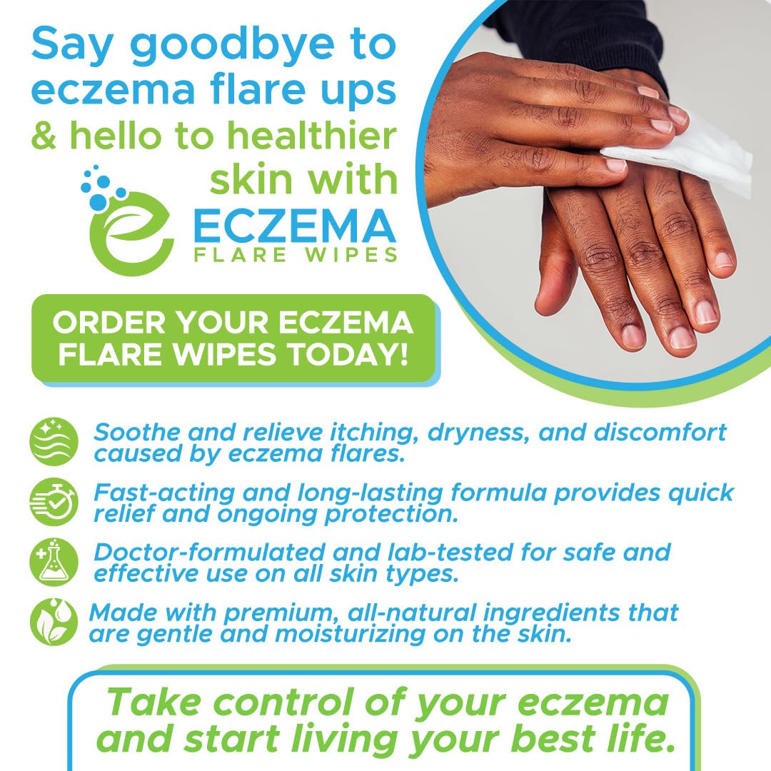 Eczema Flare Wipes – Alivio del eccema de acción rápida totalmente natural, antipicazón, reduce la inflamación y protege la barrera de la piel,