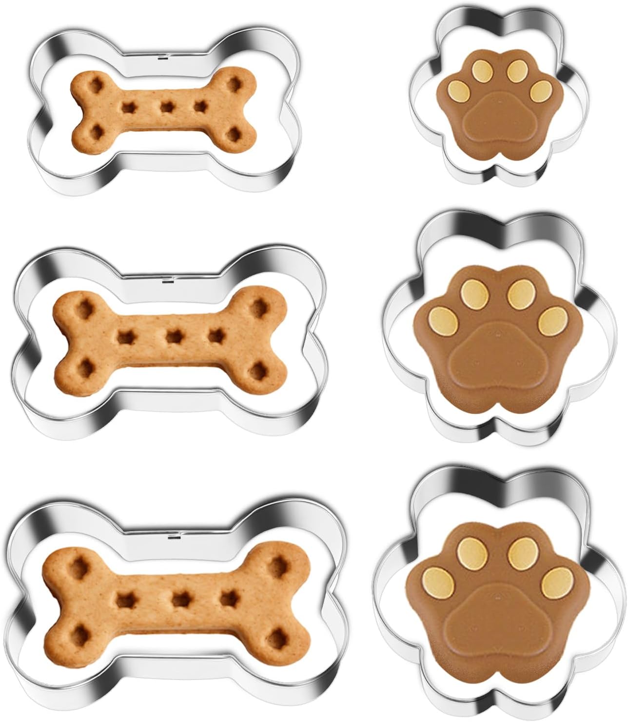 Cortador de galletas para perros, 6 piezas de cortadores de galletas de acero inoxidable con huellas de hueso y huellas de perro, juego de
