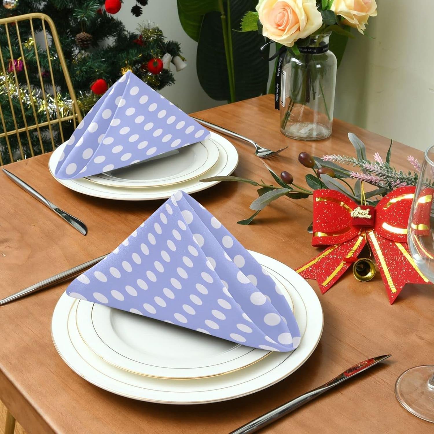 Burbuja Juego de 6 servilletas de tela de lunares morados, 20 x 20 pulgadas, lavables, decorativas, para cenas familiares, bodas, fiestas, granja