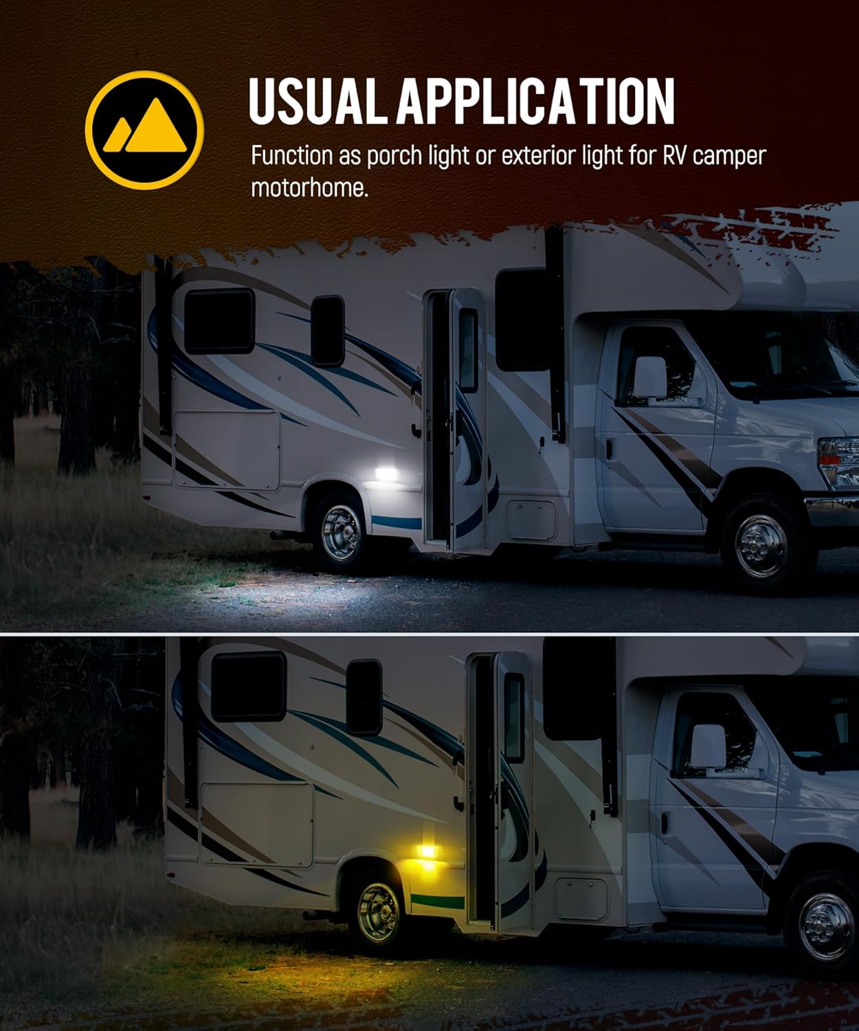 Partsam Luz LED rectangular para porche RV con Swith, repuesto de luz exterior para autocaravana, base negra con lentes transparentes y ámbar