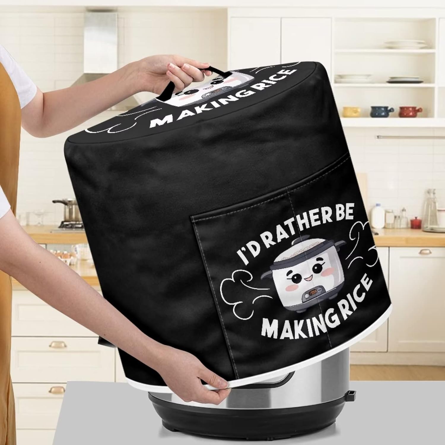 Tutolipy I’d Rather Be Making – Cubierta redonda para olla a presión de arroz, diseño divertido, color negro, funda para freidora de aire,