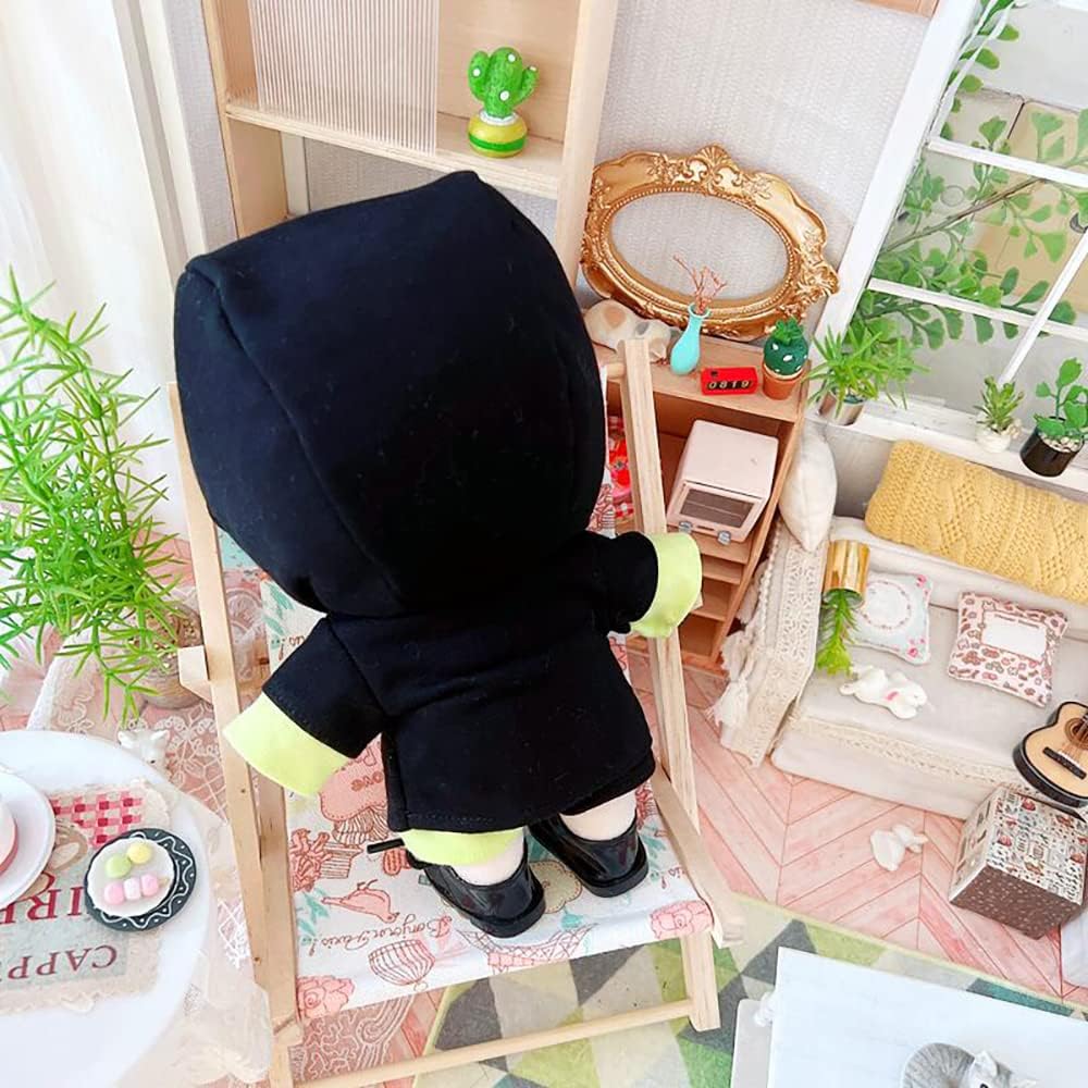 niannyyhouse Muñeca de peluche de 7.9 in con capucha y cuerpo de peluche humanoide desnudo, pantalones de cuero, ropa de muñeca Kpop (A-2)