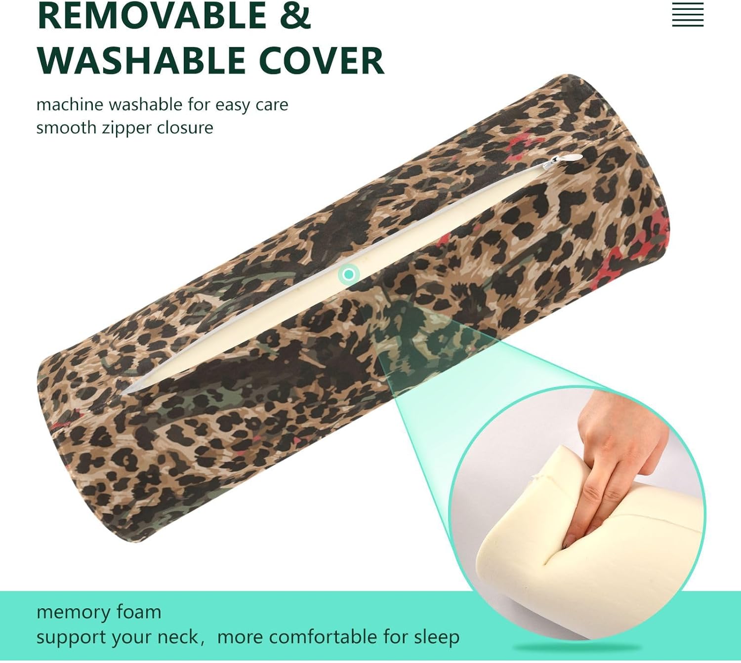 KLL Leopard Pattern Wild Round Cervical Roll Bolster Pillow Sleep Neck Roll Pillow Long Round Pillows for Bed Cylinder Throw Pillow Bolster Pillow