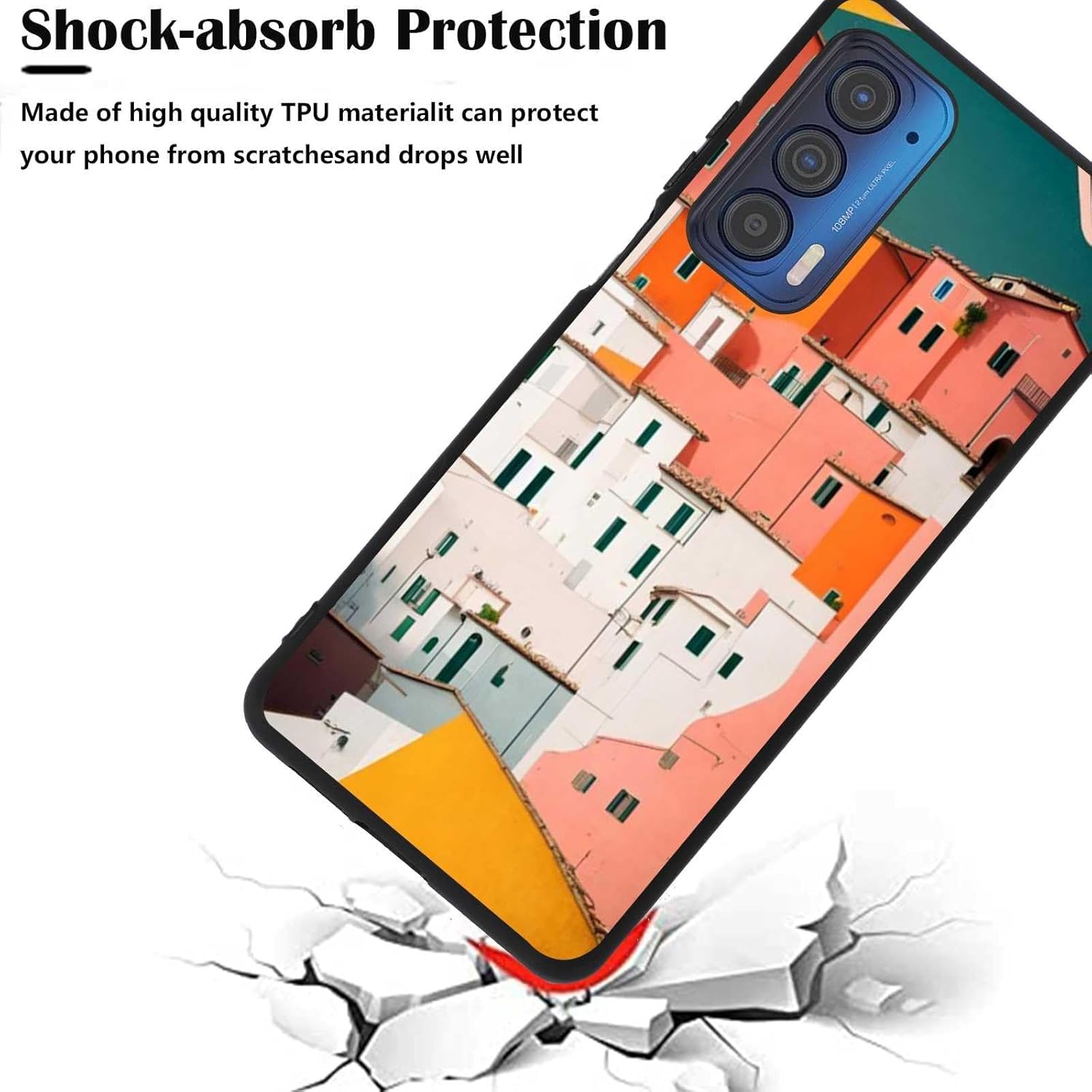 Compatible con Motorola Moto Edge 2021Edge 5G UW House Case, arte de color mínimo, diseño de paisaje estético para Moto Case Niñas Niñas Niños Funda